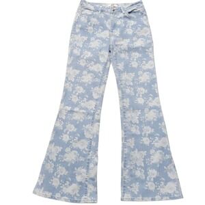 Madden NYC Floral Flare‎ Jeans Women's Size 9 High Rise Light Wash Denim C336